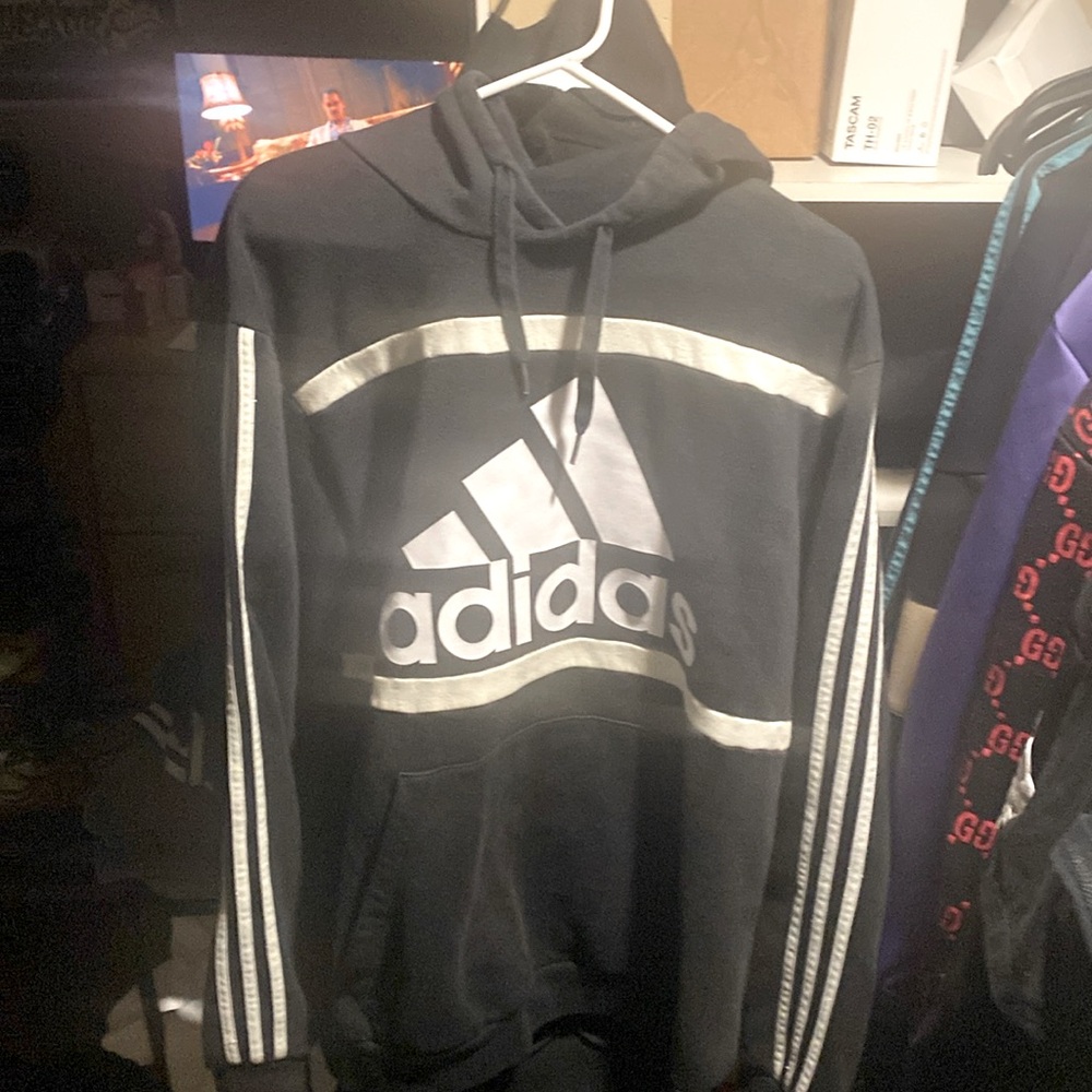 Mens XL adidas hoodie black w white